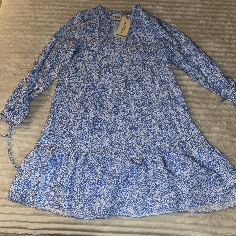 Scotch & Soda • Blue Printed Long Sleeve Shift Dress MSRP $178 NWT
